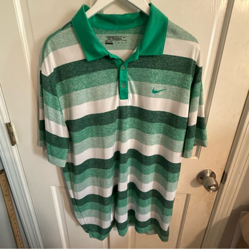 Nike Green and White Golf Polo
